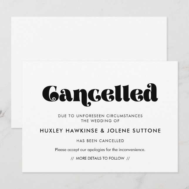 Vintage retro script Cancelled event announcement (Front/Back)