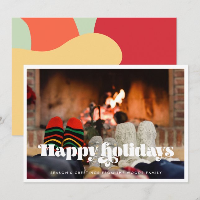 Vintage Retro Script Happy Holidays Photo Holiday Card (Front/Back)