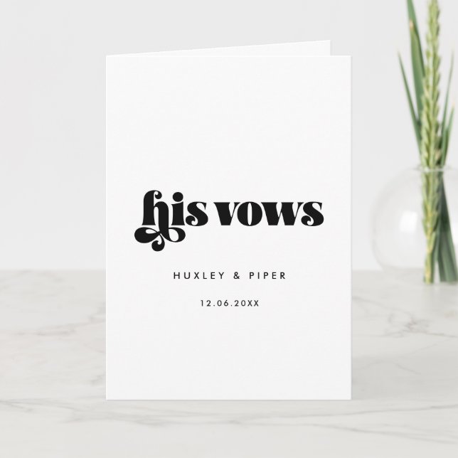Vintage Retro Script His vows wedding Card (Front)