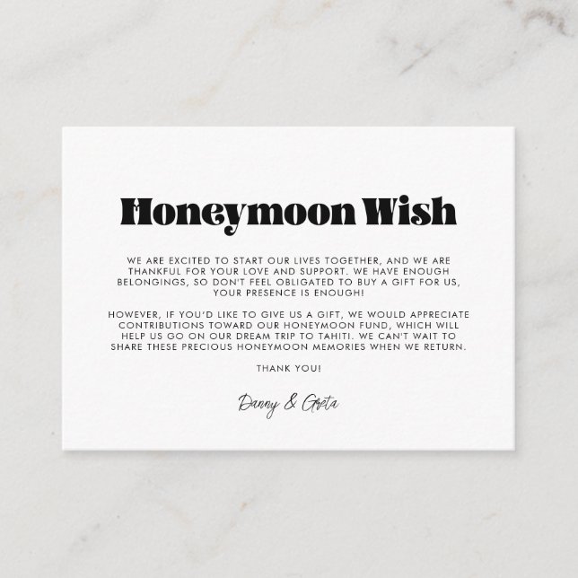 Vintage retro script Honeymoon wish Enclosure Card (Front)