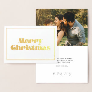 Vintage retro script Merry Christmas photo gold Foil Card