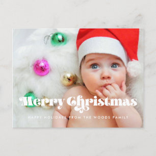 Vintage retro script Merry Christmas photo Postcard