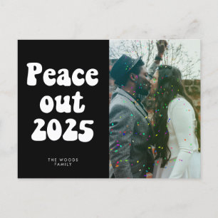 Vintage retro script Peace out 2023 New Year photo Holiday Postcard