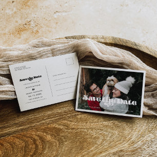 Vintage retro script Save the Date photo Announcement Postcard