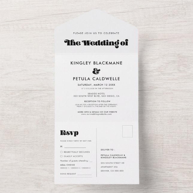 Vintage retro script wedding all in one invitation (Inside)