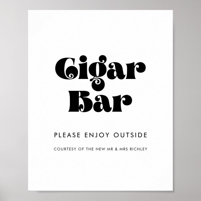 Vintage Retro Script Wedding Cigar Bar sign (Front)