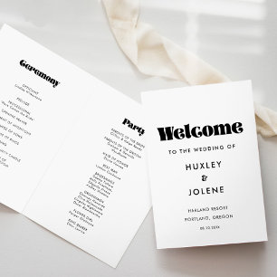 Vintage retro script wedding folded program programme