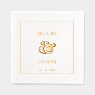 Vintage retro script wedding Gold Foil Napkins
