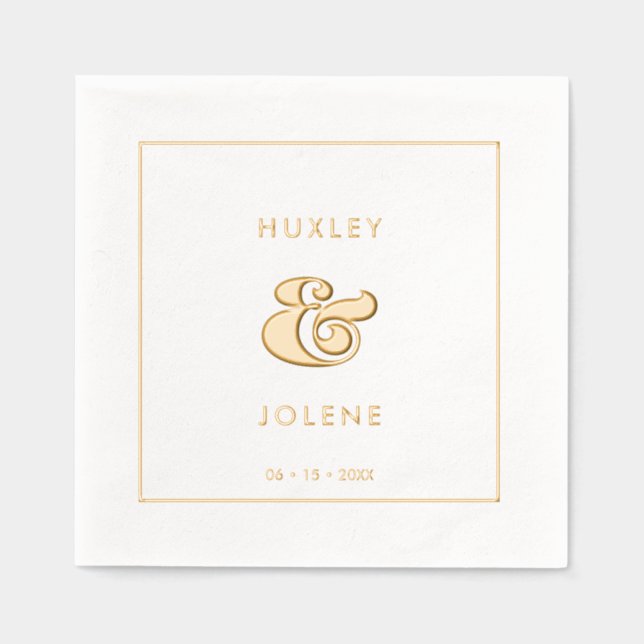 Vintage retro script wedding Gold Foil Napkins (Front)