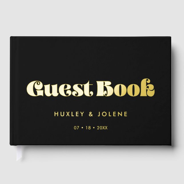 Vintage retro script wedding guest book (Front)