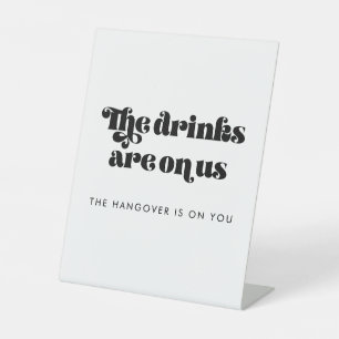 Vintage Retro Script Wedding Open Bar Pedestal Sign