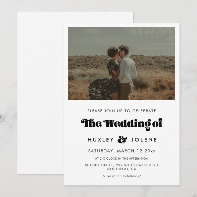 Vintage retro script wedding photo invitation (Front/Back)