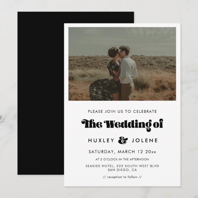 Vintage retro script wedding photo invitation (Front/Back)