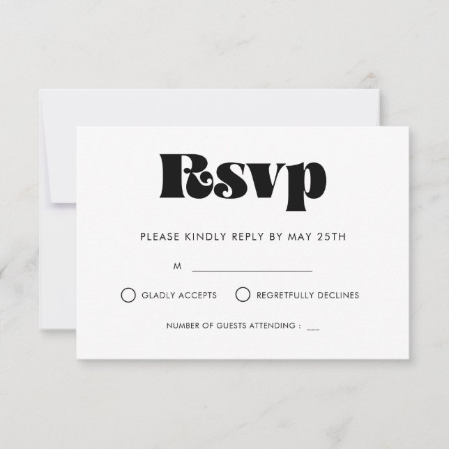 Vintage retro script wedding RSVP card (Front)