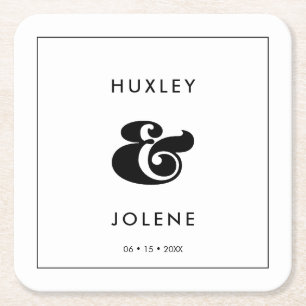 Vintage retro script wedding square paper coaster