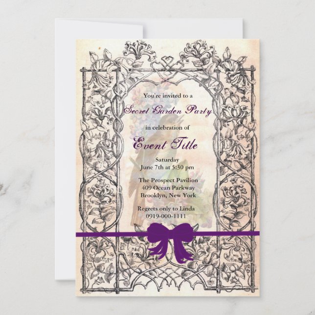 Vintage Retro Secret Garden Tea Party Custom Invitation (Front)