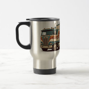Vintage Retro Semi Truck Throw Pillow Travel Mug