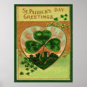 Vintage Retro Shamrock St Patrick's Greeting Card Poster