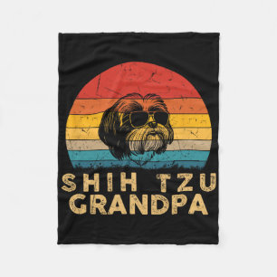 Vintage Retro Shih Tzu Grandpa Dog Lover Paw Dad F Fleece Blanket