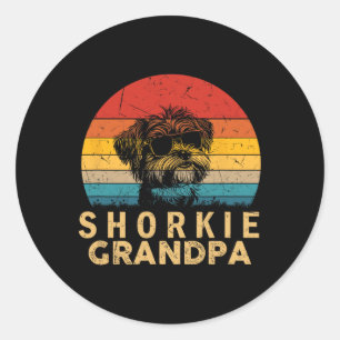 Vintage Retro Shorkie Grandpa Dog Lovers Paw Dad F Classic Round Sticker