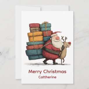 Vintage Retro Simple Christmas Santa Claus Holiday Card