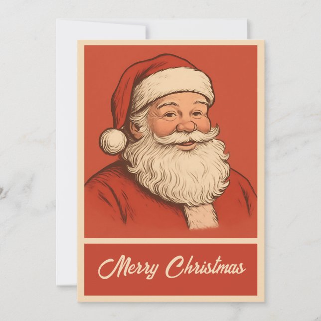 Vintage Retro Simple Christmas Santa Claus Holiday Card (Front)