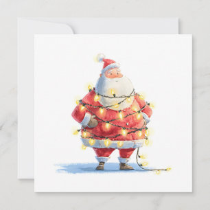 Vintage Retro Simple Christmas Tree Santa Claus Holiday Card