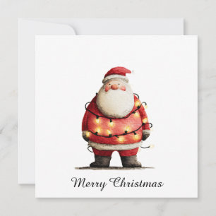 Vintage Retro Simple Christmas Tree Santa Claus Holiday Card