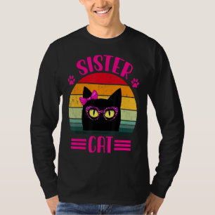 Vintage Retro Sister Cat With Pink Leopard Glasse T-Shirt