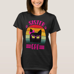 Vintage Retro Sister Cat With Pink Leopard Glasse T-Shirt