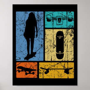 Vintage Retro Skate Skateboarding Skater Stunt Boy Poster