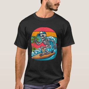 Vintage Retro Skeleton Surfing Christmas In July V T-Shirt