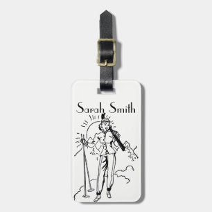 Vintage/Retro Ski Lady Personalised Luggage Tag