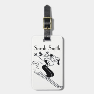 Vintage/Retro Ski Lady Personalised Luggage Tag