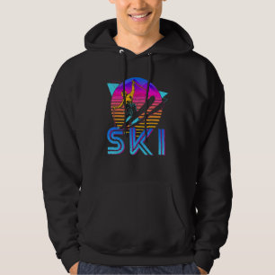 Vintage Retro Ski Skiing Skier Sunset For Mens Wom Hoodie