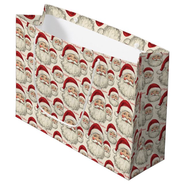 Vintage Retro Smiling Santa Face Large Gift Bag (Front Angled)