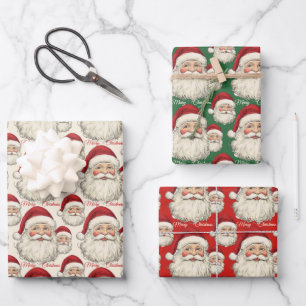Vintage Retro Smiling Santa Face Wrapping Paper Sheet