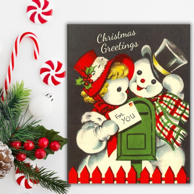 Vintage Retro Snow Couple Custom Christmas Holiday Card (Vintage Retro Snow Couple Custom Christmas Holiday Card)