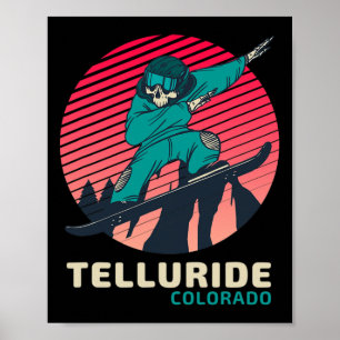 Vintage Retro Snowboarding Skeleton Telluride Colo Poster