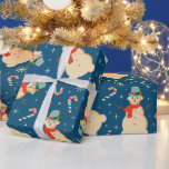 Vintage Retro Snowman and Candy Cane Blue  Wrapping Paper<br><div class="desc">Cute Vintage Christmas pattern</div>