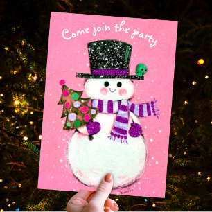 Vintage retro snowman Christmas new year Invitation