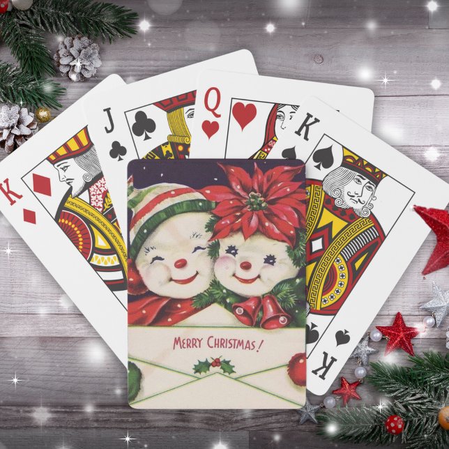 Vintage Retro Snowman Couple Christmas Playing Cards (Vintage Retro Snowman Couple Christmas Poker Cards)