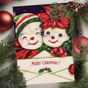Vintage Retro Snowman Couple Custom Christmas Holiday Card