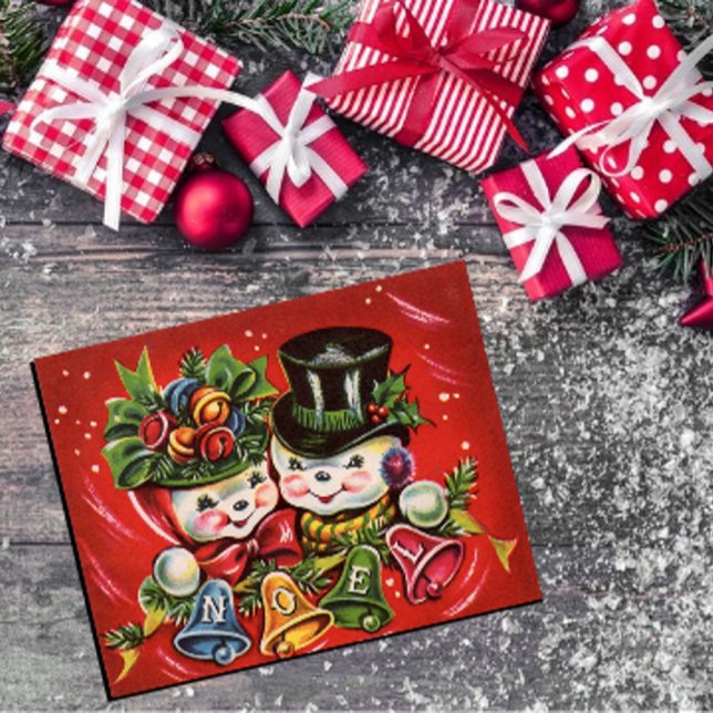 Vintage Retro Snowman Couple Noel Greetings  Holiday Card (Creator Uploaded)