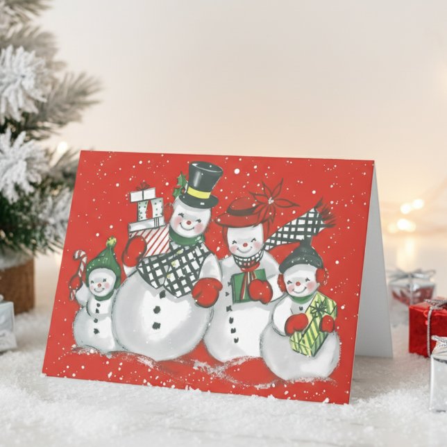 Vintage Retro Snowman Family Custom Christmas Holiday Card (Vintage Retro Snowman Family Custom Christmas Holiday Card)