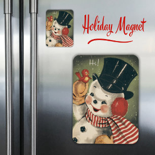 Vintage Retro Snowman Holiday Magnet
