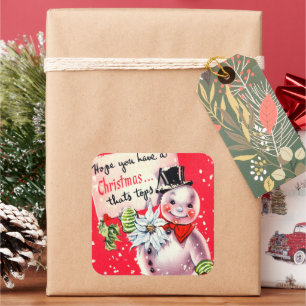 Vintage retro snowman Holiday sticker