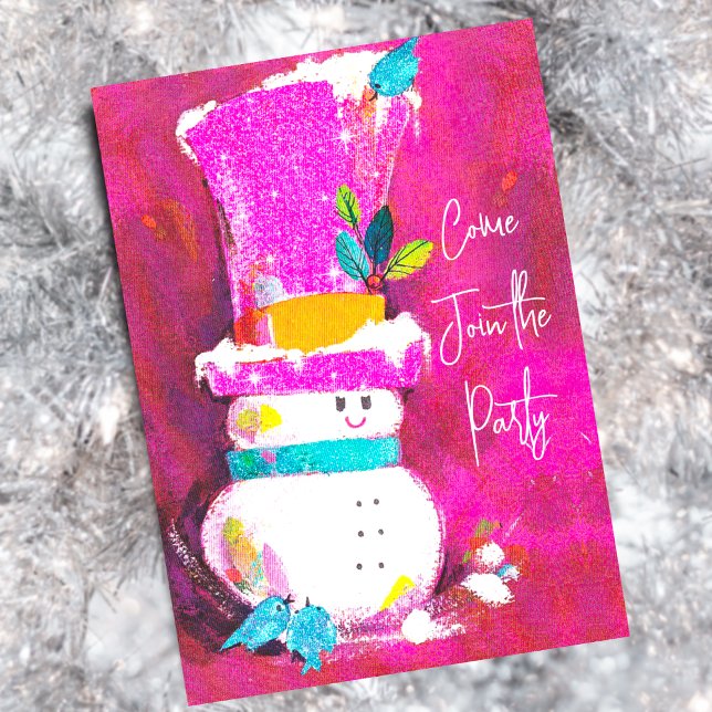Vintage retro snowman pink Christmas new year Invitation (Creator Uploaded)