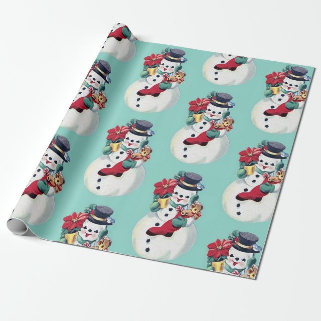 Vintage retro snowman  wrapping paper (Unrolled)
