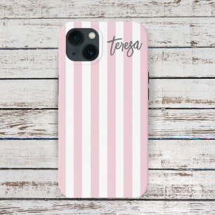 Vintage Retro Soft Pink and White Striped Custom C iPhone 13 Case